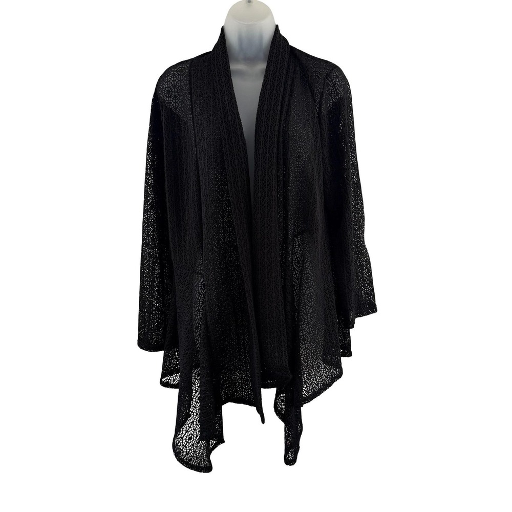 Chico's Cardigan Sweater Womens 2 Black Crochet Lace Open Front Sheer Drape